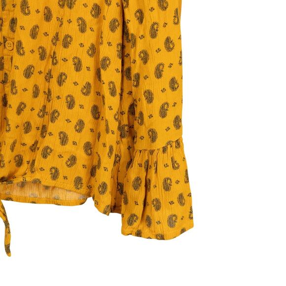 Mudd Girls Mustard Yellow Black Print Boho Top Medium - Picture 5 of 5